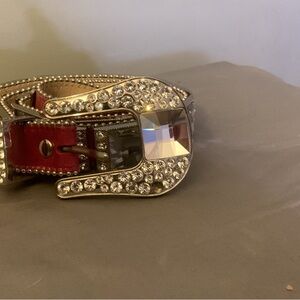 B.B. Simon Red and Silver Crystal Embellished Belt